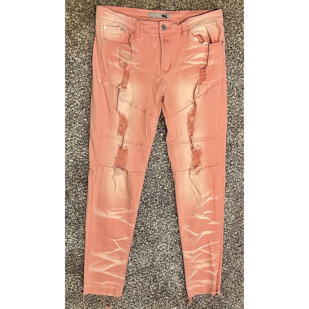 Blue Topic Jeans Juniors 11/12 Pink Distressed Skinny Mid Rise Denim Frayed Hem‎